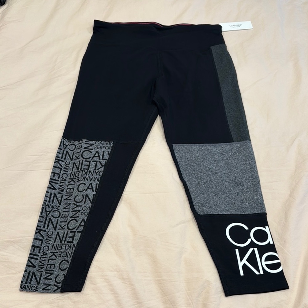 Calvin Klein Black and Gray Leggings with Asymmetrical Design
